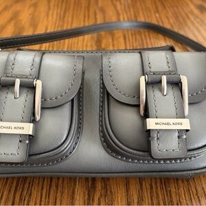 NWOT Michael Kors Gray Mini Double-Pocket Leather Shoulder Bag